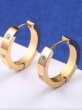 Gold Stainless Steel Hoop Earrings | Cubic Zirconia Sparkle